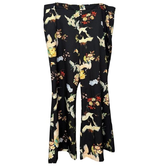 NEW Rara Avis by Iris Apfel Pants Plus Size 24W Asian Cranes Black Artsy Flare - Picture 1 of 13